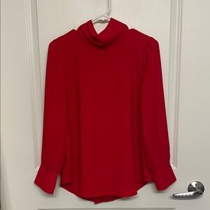 Ann Taylor High Neck Red Blouse with Tie Back